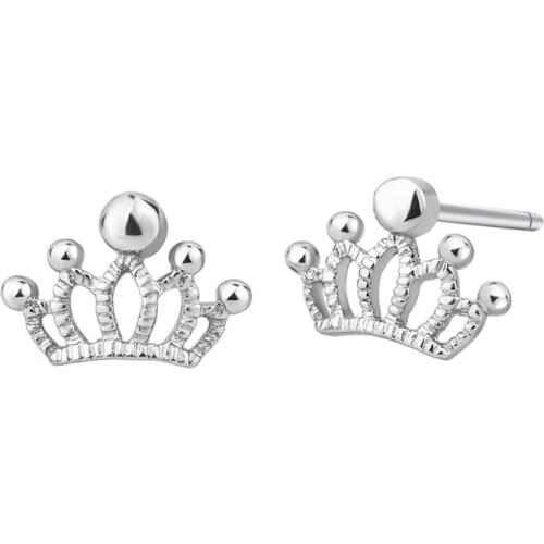 Fashion Jewelry Hollow Out Crown Stud Earrings For Women Accessories Party Wedding Girl Gift Simple Silver-Color Earrings
