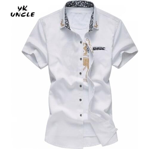 Mens short-sleeved fake pocket shirt summer new fashion slim fit casual shirt mens short sleeve dress shirts male 6/7XL,YK UNCLE