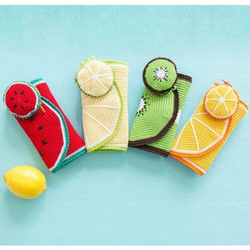 Handmade DIY Material and Tools Crochet Knitting Wool Wallet Eco-dyed Needlework Fruit Watermelon Orange Kiwi Shape Handbag