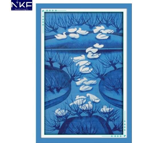 NKF Winter Morning Stamped Cross Stitch Pattern DIY Kit Needlework Embroidery Set Chinese Cross Stitch for Home Decor