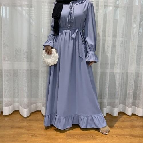 New Fashion Muslim Womens Dress With Solid Color Stitching And Big Pleated Pleated Dress Jalabiya Dress Abaya Prayer Dress