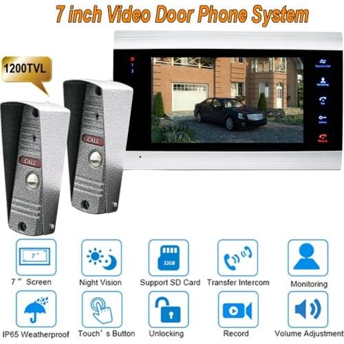 New 7 inch 1200TVL Video Door Phone Doorbell Intercom system With IP65 Camera DoorPhone 2V1