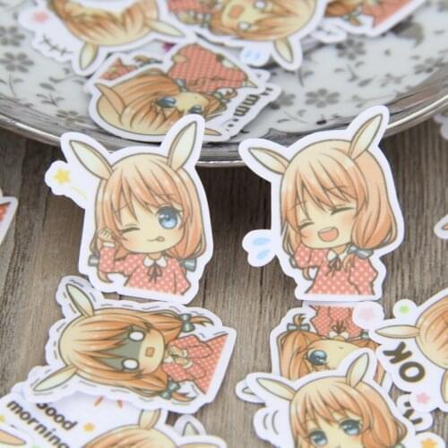 New mix 40 pcs cute rabbit ears girl cartoon homemade stickers iphone emoticons cute sticker notebook fun message vinyl * funny