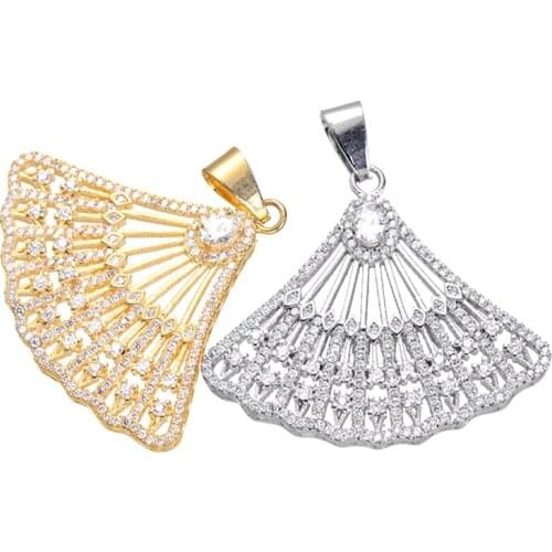 High quality copper with AAA Austrian cubic zirconia crystal Fan-shaped big pendant for women necklace making party jewelry