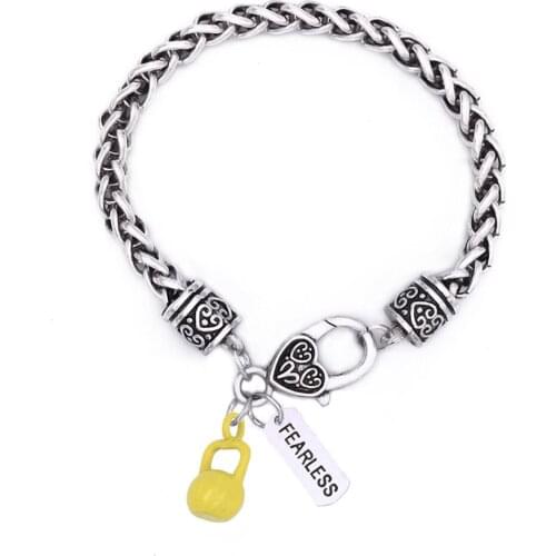 One Piece Sale Fearless Fitness Tags Weight Lifting Kettle Bells Pendants Lobster Claw Bracelets For Women