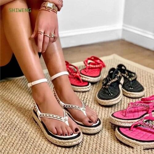 Summer Women Sandals Female Ladies Chain Flat Shoes Without Heels Beach Slippers Flip Flops Casual 2021 New