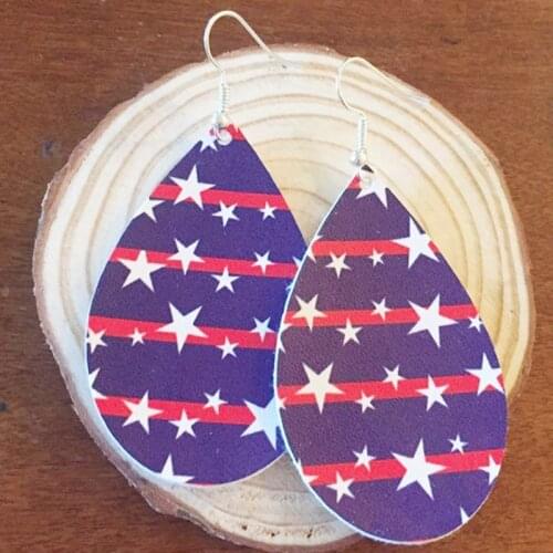 Stars & Stripes Faux Leather Teardrop Earrings 4th of july flag earring we can made any size color