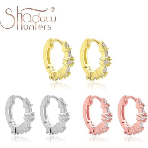 SHADOWHUNTERS 925 Sterling Silver Cubic Zirconia Huggie Hoop Earrings CZ Hoops With Clasp For Women Jewelry Casual Teeny Earring