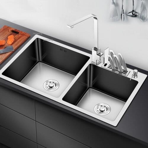 Thickened 304 Stainless Steel Restaurant Kitchen Sink Manual Double-bowl Set for Home Improvement Above Counter Basin Dishwasher