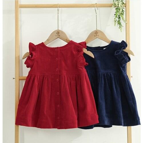 Girls' Corduroy Dress Fashion New Round Neck Red Childrens A-Line Dresses WT194