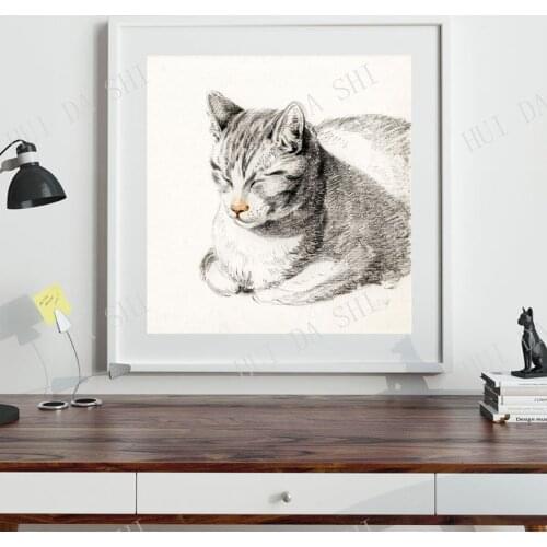 Cat Illustration Vintage Cat Poster Square Cat Art