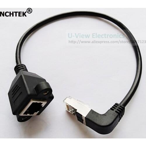 DOWN Angled 90 Degree RJ45 Male to Female Screw Panel Mount Ethernet LAN Network Extension Cable 30CM/Free DHL Shipping/100PCS