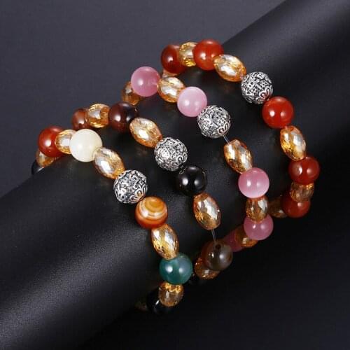 Natural Color Crystal Agate Stone Beads Men Jewelry Bracelet for Women Lovers Couple Bangles Bracelet