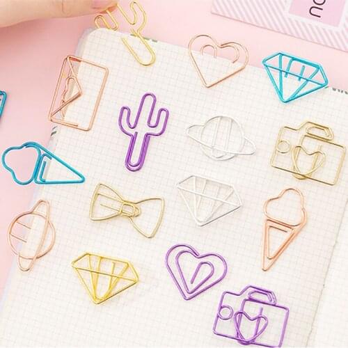 10pcs Colorful Paper Clips Cactus Bow Ice Cream Mini Paperclip Bookmark Scrapbooking Tools Photos Tickets Notes Letter Memo Clip