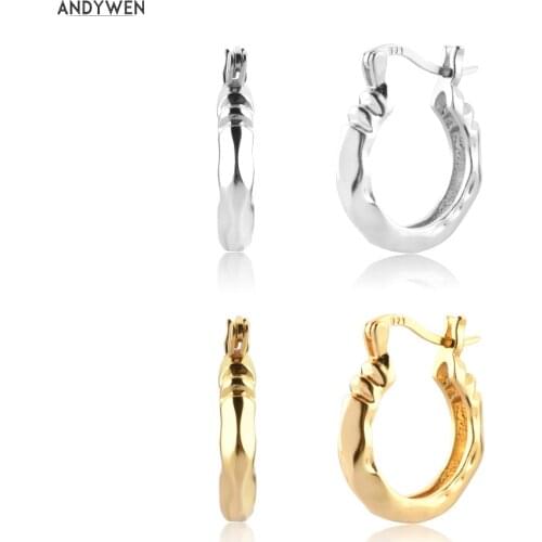 ANDYWEN New 925 Sterling Silver Gold 19mm Big Hoops Irregular Geometric Circle Round Ovals Women Rock Punk Jewelry Clips