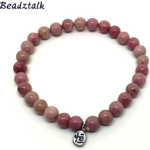 Women Bracelet Nature Stone 6 mm Beads Zinc alloy Charm Elastic Bracelets Bangle with metal tag Eternity Character Man Bracelets