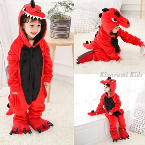 4 6 8 12Years Winter Cute Onesie Kids Pyjamas Red Dinosaurio Boys Girls Pajama Cartoon Animal Cosplay Sleepwear Kigurumi Costume