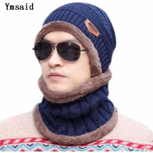 Ymsaid Neck Warmer Winter Hat Knit Hats Scarf 2Pcs Set For Men Women Knitted Hat Beanie Ski Hat Skullies Beanies