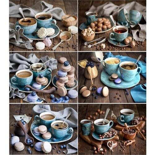 5D Diy Diamond Embroidery Mosaic Coffee Macarone Paintings Full Rhinestone Dessert Picture Wall Art Home Bedroom Decoration