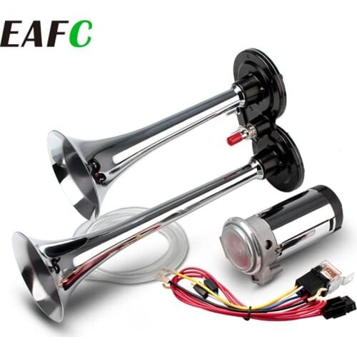 Car Air Horn Super Loud Tweeter Electric Horn Double Tubes Air Horn Universal For Automobile Car Truck Motorcycle Lorry RV Boat