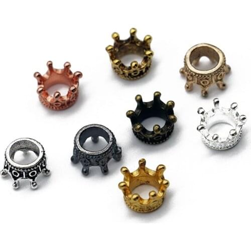 50pcs/lot New Crown Charm Beads fit Bracelet Jewelry Gold/Silver/Antique Bronze Crown Beads For DIY Jewelry Making Findings