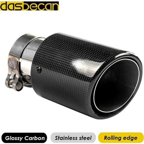 Dasbecan Glossy 3K Carbon Rolling Edge Stainless Steel Tail Exhaust System Pipes Rear Muffler AK End Tips Car Styling Universal