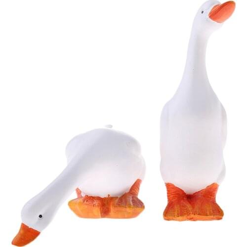 2Pcs DIY Home Decor White Resin Ducks Figure Figurine for Collectible Crafts