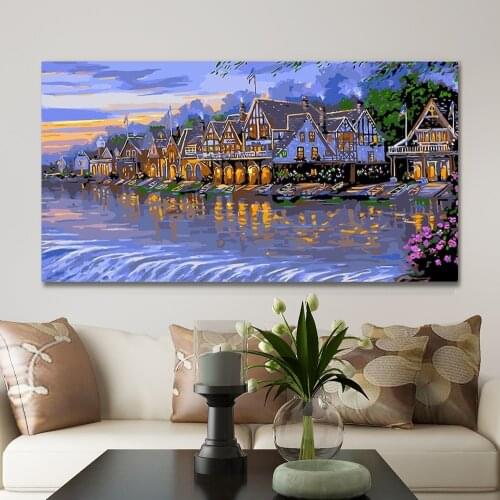 GATYZTORY Frame 60x120cm DIY Painting By Numbers Seaside Villa Landscape Modern Wall Art Picture Hand Painted Oil Painting Arts