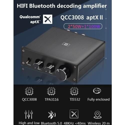 HiFi 2.1 Channel DAC Decoding Bluetooth 5.0 aptx ll Optional Class-D TPA3116 Power Amplifiers Home Audio Digital Sound Amplifier