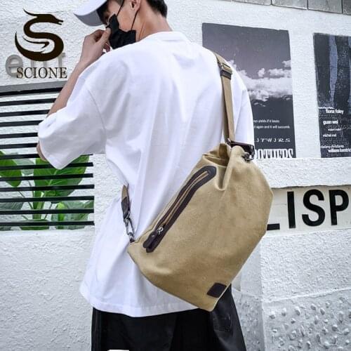 Mens Chest Bag High Quality Canvas Sling Bags Large Capacity Shoulder Bag Travel Crossbody Bags Multi-pocket Pouch XA56M