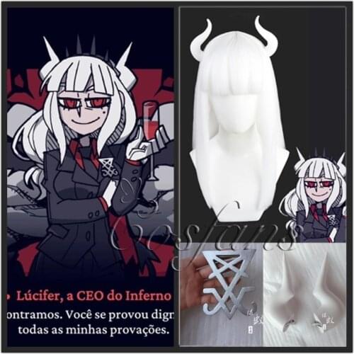 Game Helltaker Lucifer Cosplay Badge Brooch Chest Clip Costume Accessories Ornament Props Lucifer Satan Zdrada Cosplay Wig Props