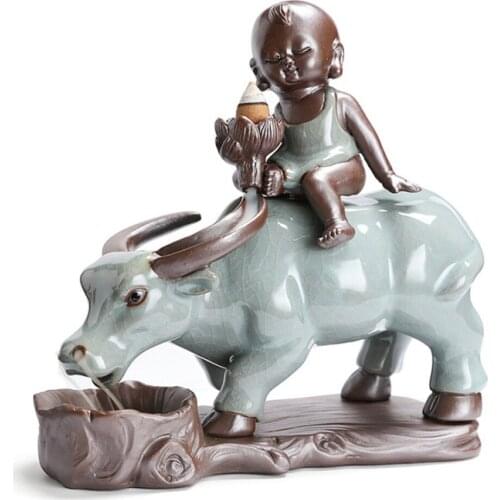 Ceramic Incense Burner Homen Decor Crafts Cow Boy Shape Table Decoration Handicraft Gifts Waterfall Backflow