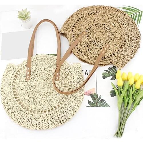 Classic Summer Woven Bag Women Round Beach Shoulder Bag Women Straw Bag CrossBody Bag Female Message Handbag Women Tote Bag