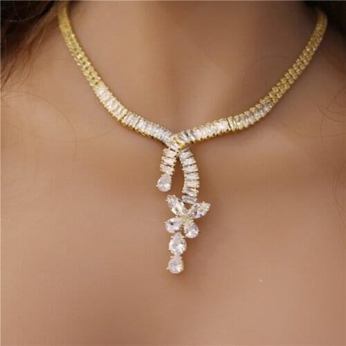 New Fashion Exquisite Zircon Jewelry Set Wholesale And Retail Luxury Crystal Sexy Bridal Wedding Necklace Earring Set