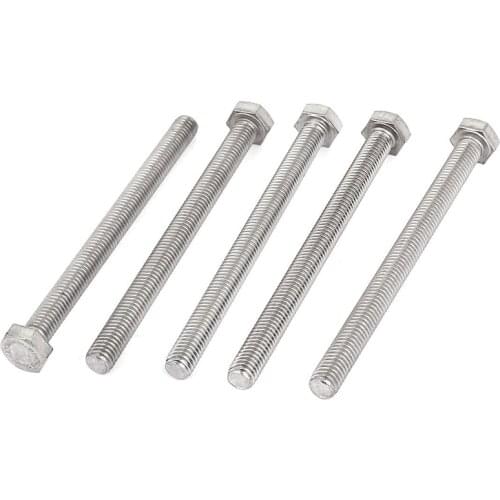 M8 x 100mm A2 Stainless Steel Fully Threaded Hex Head Screw Bolt 5 Pcs