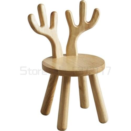 All solid wood small stool low stool household childrens wooden stool back chair wind bench antler Nordic shoe changing stool