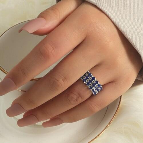 MANGOSKY Elastic 925 Stering Silver CZ Crystal Ring Purple Red Blue Zircon Ring