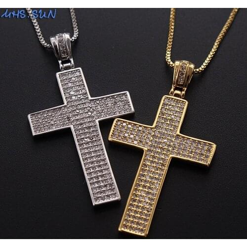MHS.SUN New Arrival Fashion Cubic Zirconia Cross Pendant Necklace For Women/Men Jewelry Religion Chain Necklace Choker For Party