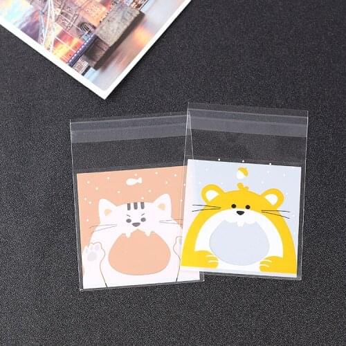 500PCS Cute Cartoon Cellophane Biscuit Bags Birthday Party Cookie Bags Plastic Candy Packing OPP Bag with Self Adhesive 7x7cm