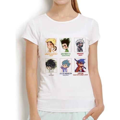 Cute kakashi kamina deathnote L six anime Characters t shirt femme new white short casual women tshirt streetwear kawaii Tee