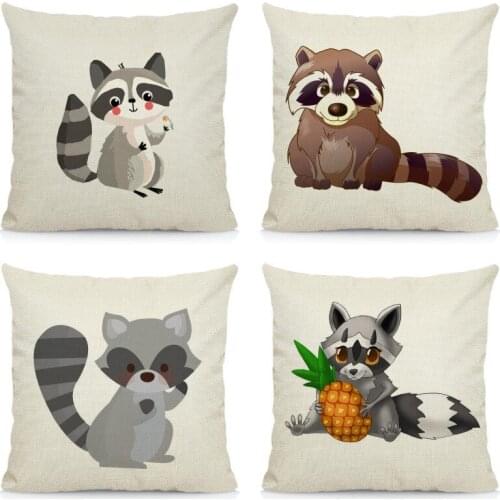 XUNYU Cartoon Raccoon Pillowcase Sofa Decorative Pillow Cover Square Cushion Cover 45X45cm BT044