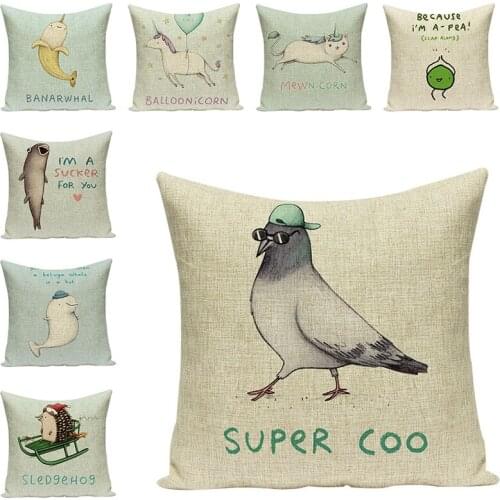 Animal Cushion Cover Linen Decorative Pillow Cases Cartoon Sofa Throw Pillowcase Car Seat Accessories Home Textile Decor 45x45cm
