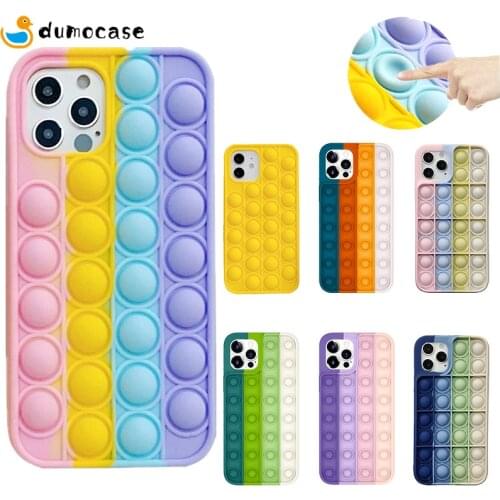 Fidget Toys Bubble Phone Case for iPhone 11 12 Pro 7 8 Plus X XR Xs Max Soft Silicone Rainbow Push It Relieve Stress Back Cover