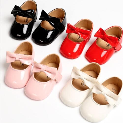 Newborn Baby Girl Anti-slip Bling Crib Pram Shoes Bow Solid Leather Soft Sole Prewalker Hot