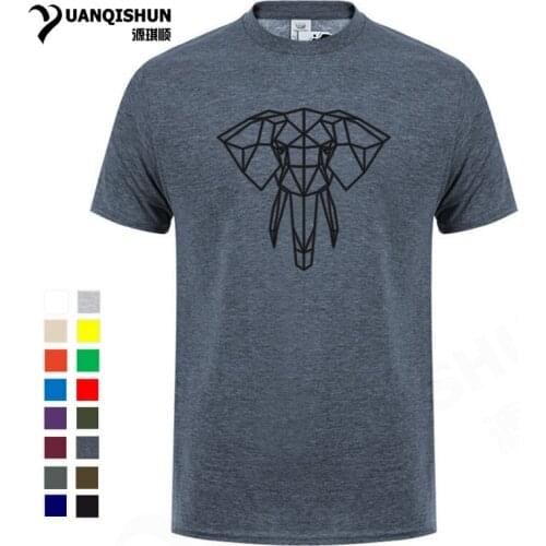 2018 New Geometric Elephant Head Design T Shirt Men Boutique Cotton T-shirt Fashion African wild Animal Tshirt Line Art Tees 3XL