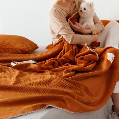 Solid Color Waffle Flannel Blanket Warm Single Blanket Flannel Thickened Nap Blanket Coral Fleece Double Blanket