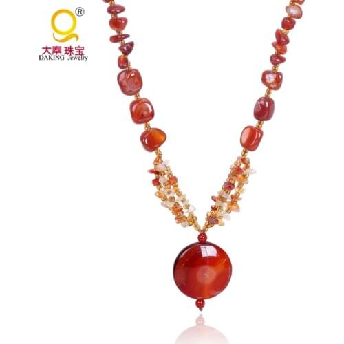 2016 new summer style round cake stone pendant necklace irregular shape stone beaded necklace jewelry