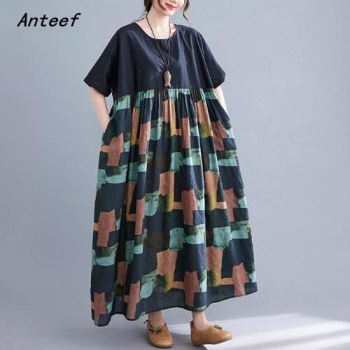 Short sleeve cotton vintage floral dresses for women casual loose long woman summer dress elegant clothes 2021