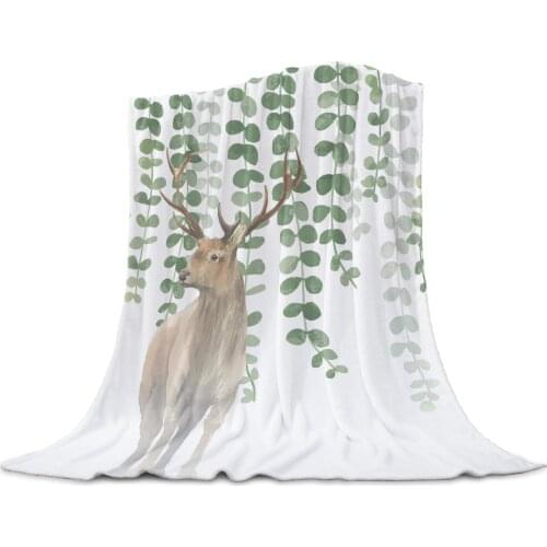 Animal Elk Watercolor Leaves Coral Fleece Blankets Flannel Bedspreads Soft Warm Blankets for Bed Sofa Nap Wrap Blanket
