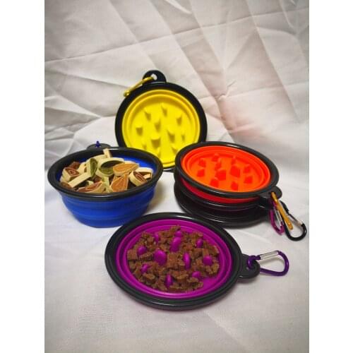 350ML Silicone Travel Foldable Pets Bowl Food Water Feeding Dish for Dogs Puppy Cats Portable Slow Feeder anti choking bowls